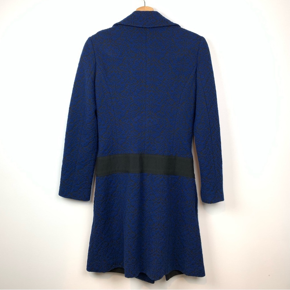 Love Moschino Jacket Blue Black Textured Sz 4 Belt Italy Quiet Luxury Elegant - Picture 3 of 14